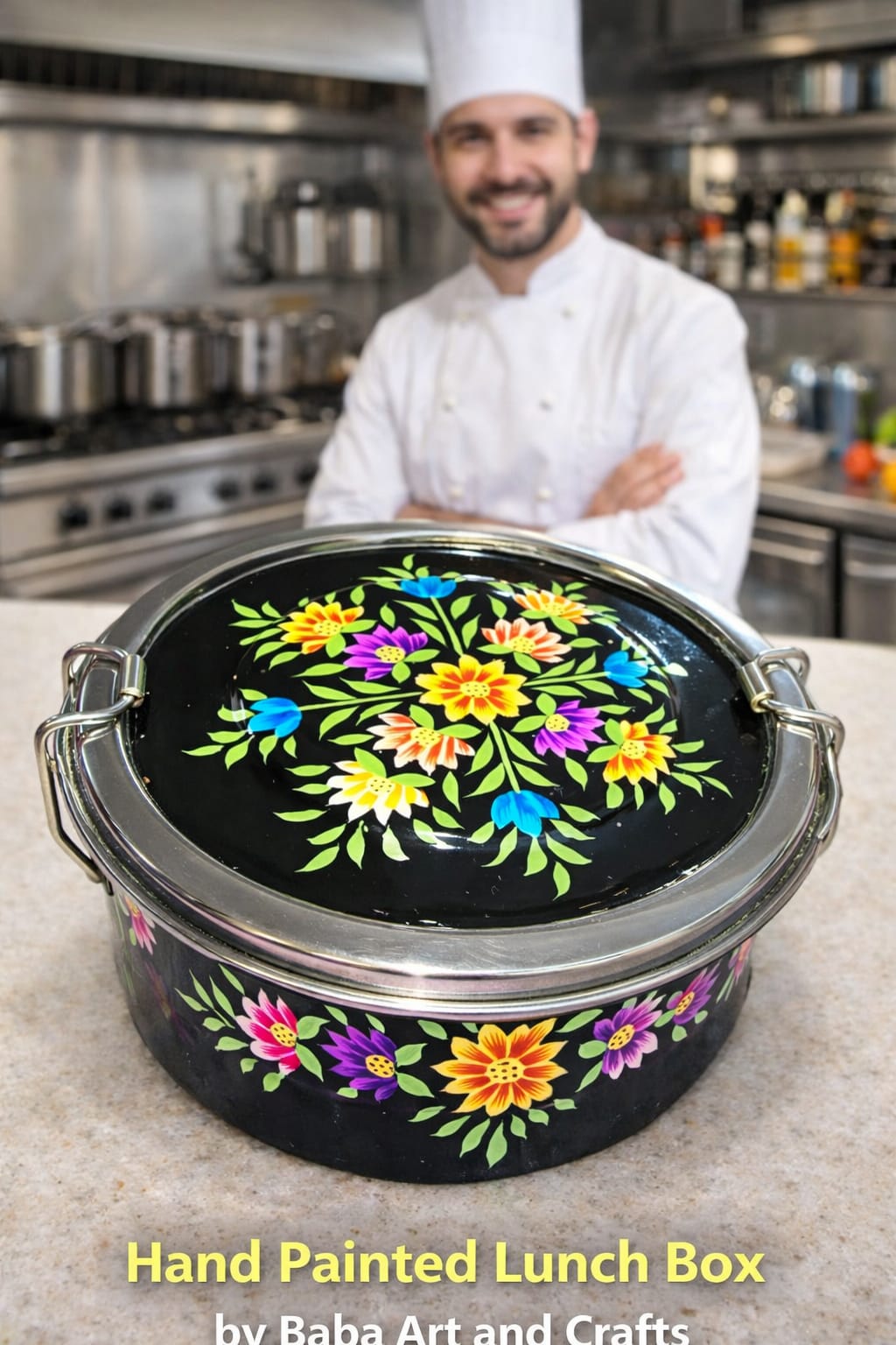 Steel Bento Box , Hand painted bento box , Enamel Lunch box, Hand painted single tier lunch box